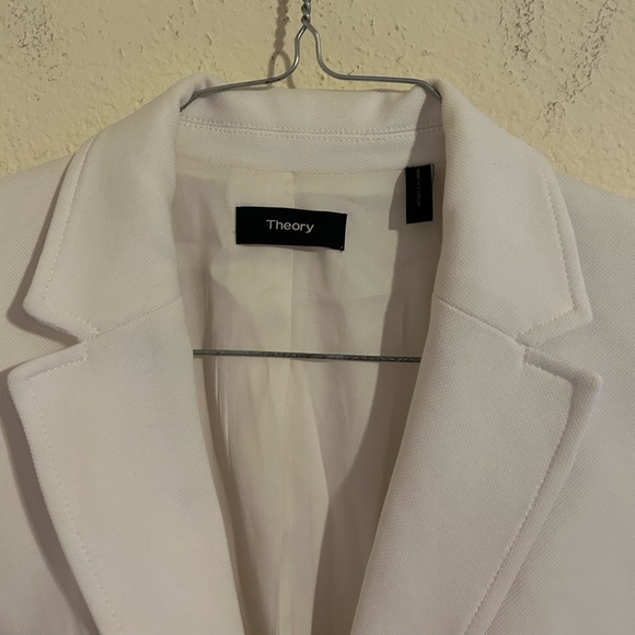 Theory Cotton Blend Blazer Lined Women’s Sz 8 White Button Up Collar Business - Picture 5 of 11